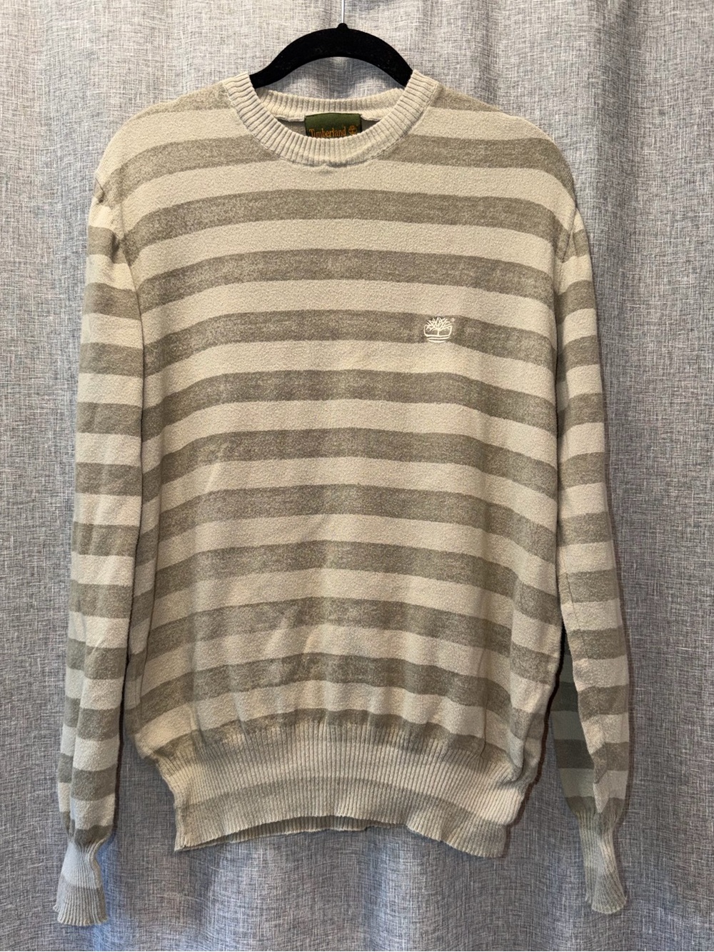 Timberland Beige and Cream Striped Crewneck Sweater Medium